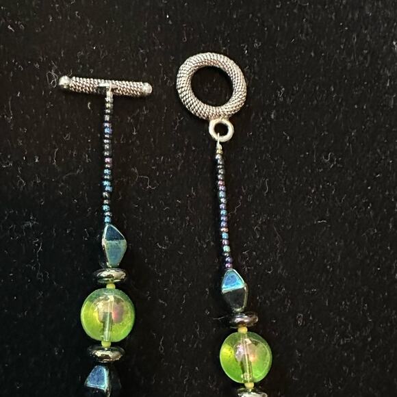 Handcrafted earrings and necklace set blue/yellow/green accents - Picture 8 of 9